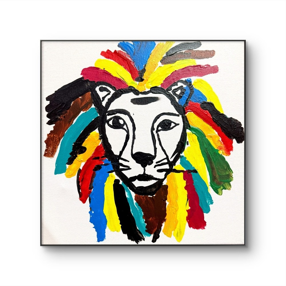 Original Colorful Lion Acrylic Painting 10x10 Canvas OOAK Modern Animal Wall Art